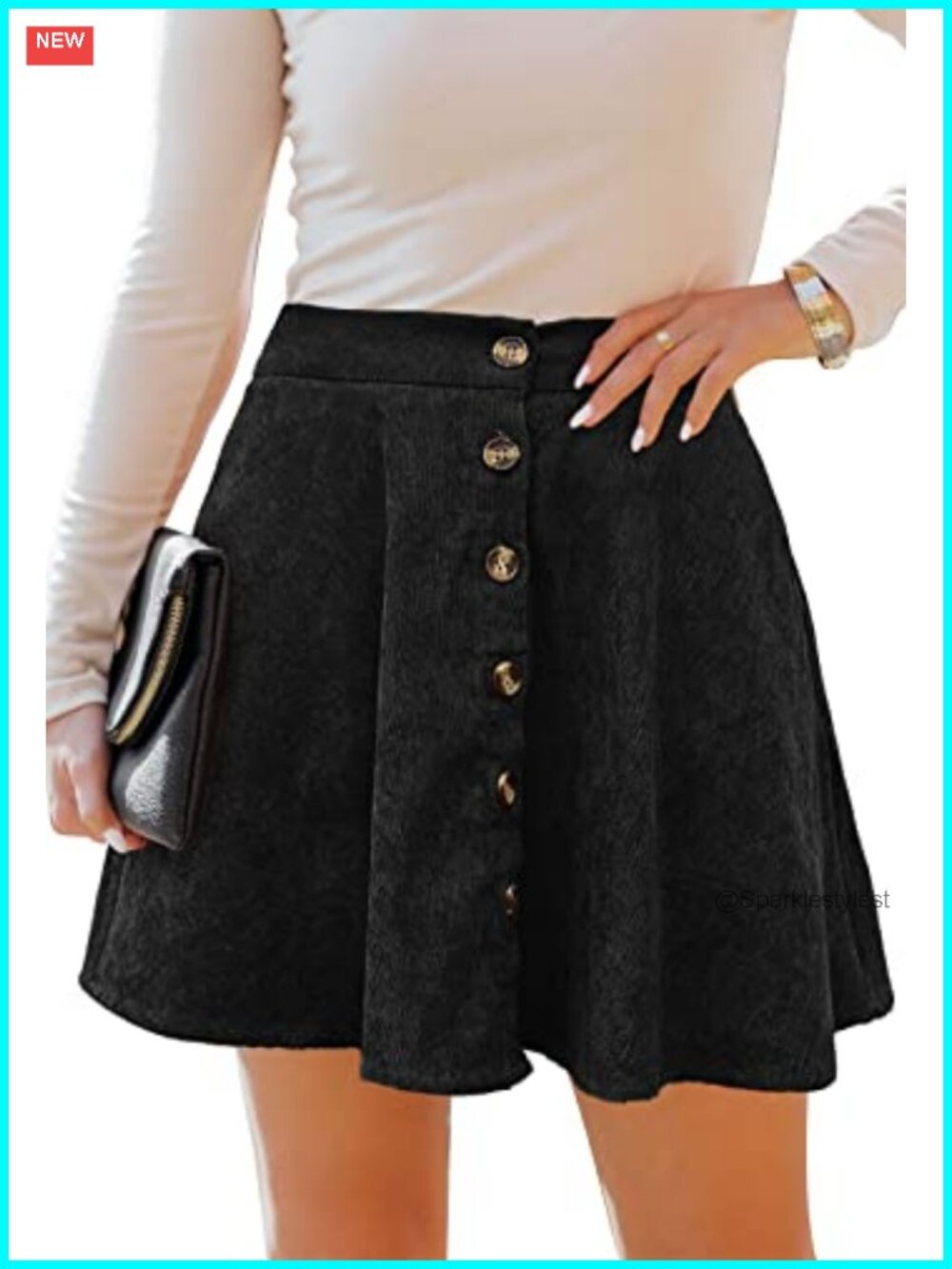 Women's Corduroy Button Front A-Line Mini Skater Skirt with Pockets